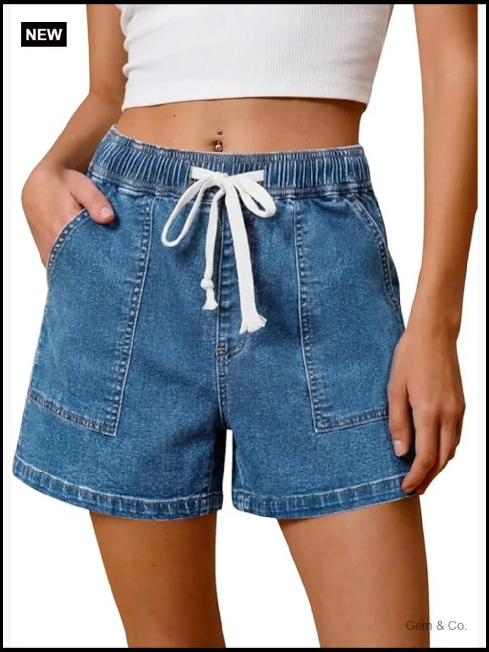 Baggy High Waisted Denim Jorts Drawstring Summer Shorts Wide Leg